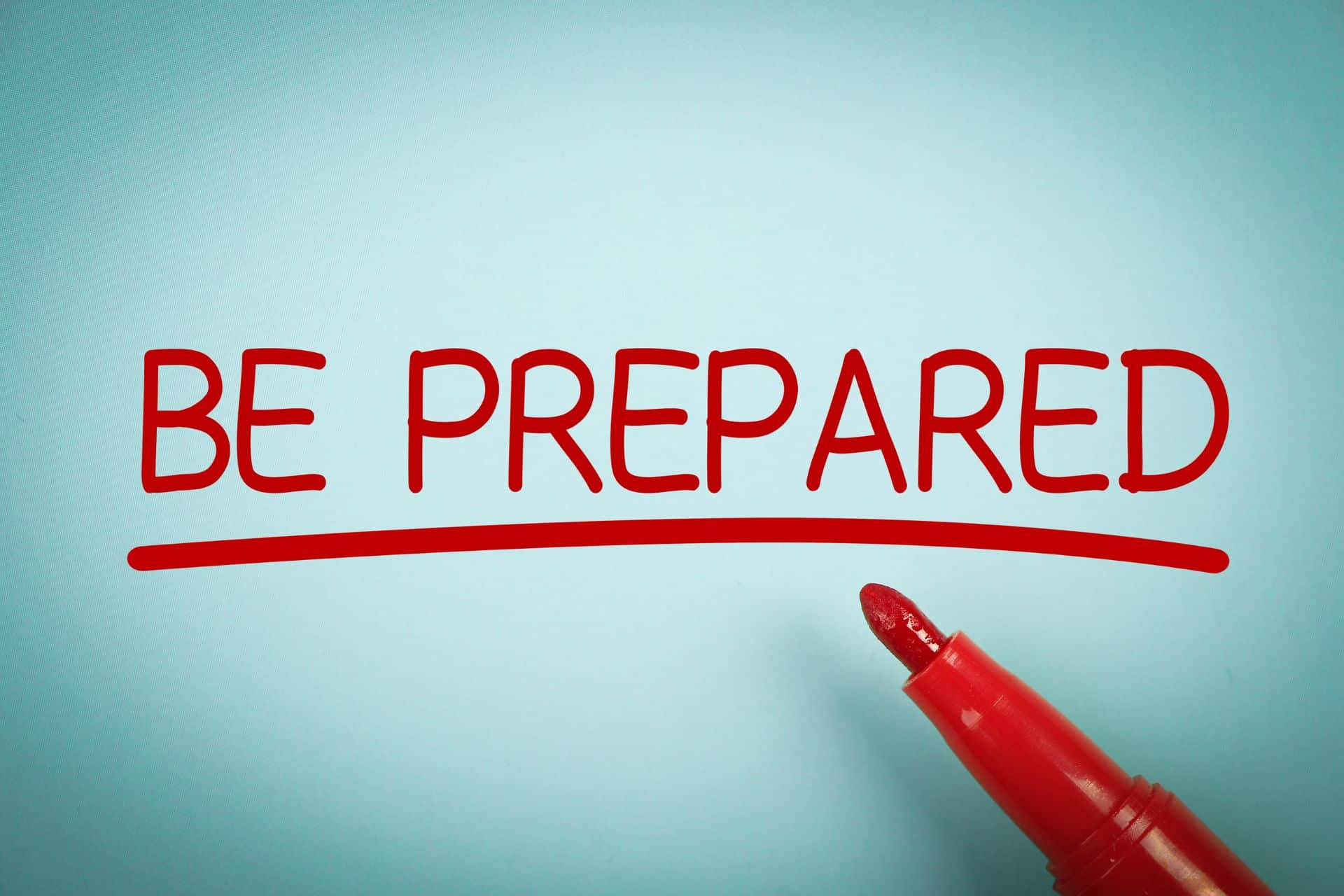 preparation - The Sales Vault - The Sales Vault Be prepared: red handwritten text on pale blue background with a red underline and marker tip visible at edge