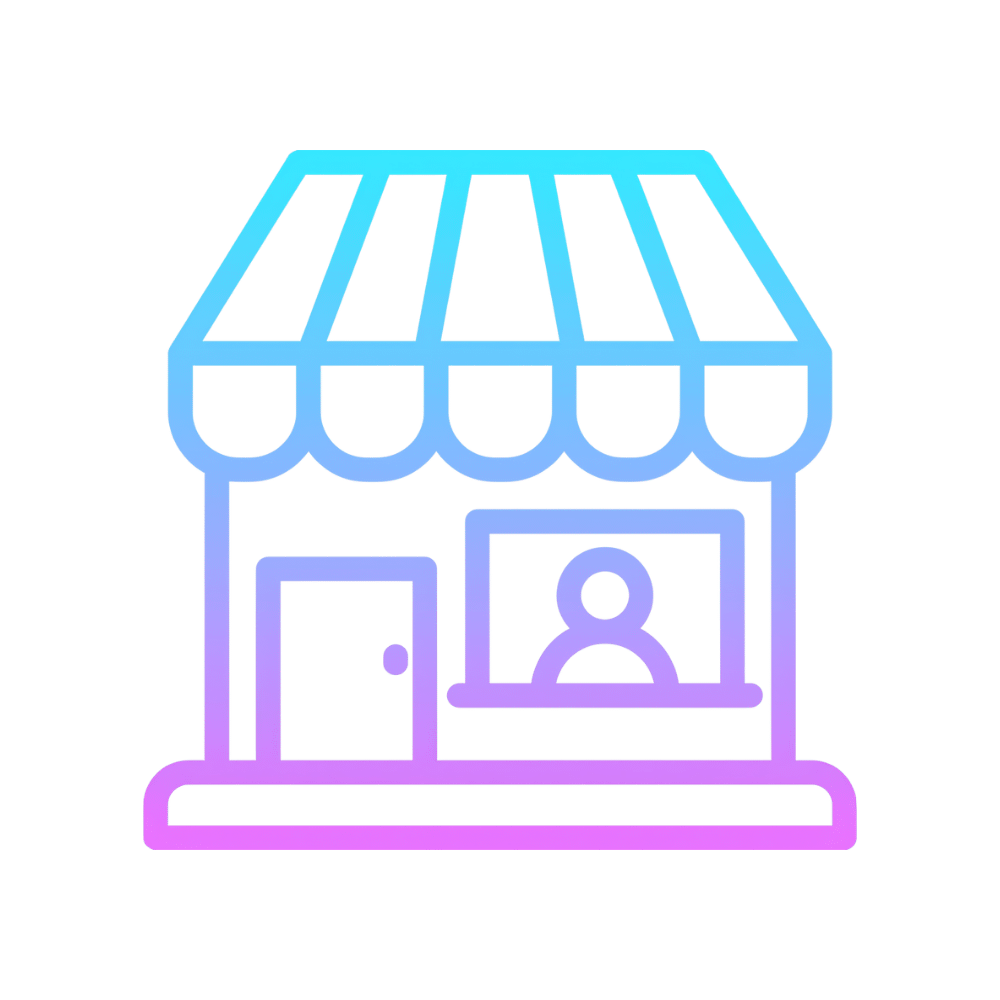 Small gradient storefront icon representing a shop or business exterior with an awning and door